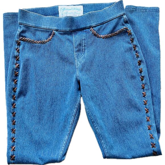 Gossamer Wings Barbara Grimes Santa Fe Embellished Denim Leggings Suede Lace S - Picture 4 of 5